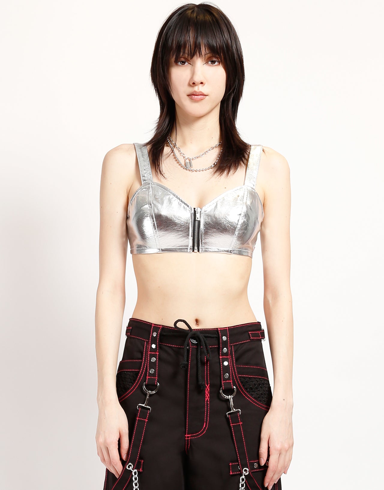 FAUX LEATHER METALLIC EXTRA CROP TOP