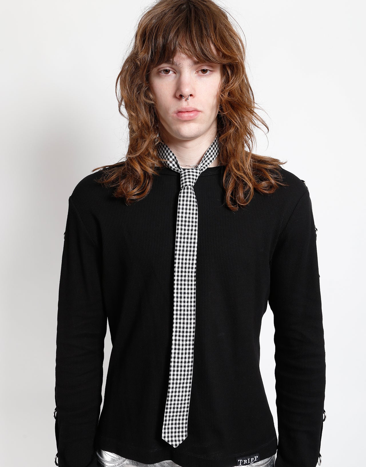PRINTED TIE BLACK/WHITE GINGHAM