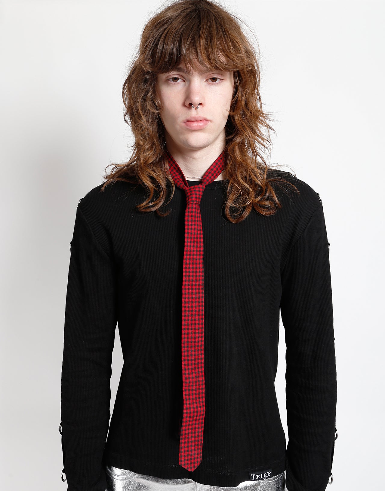 PRINTED TIE BLACK/RED GINGHAM